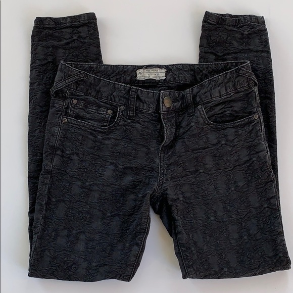 Free People Vintage Jacquard Black Skinny Jeans - Picture 2 of 6